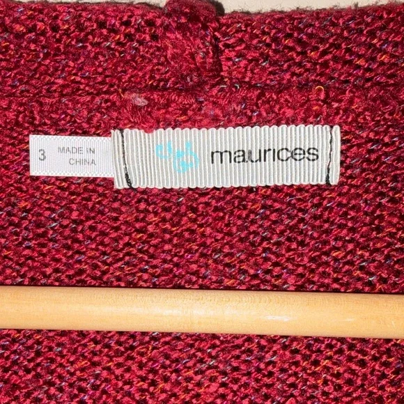 Maurices 3X Burgundy Cable Knit Hooded Sweater Shawl Collar V-Neck Plus Size - Picture 16 of 16